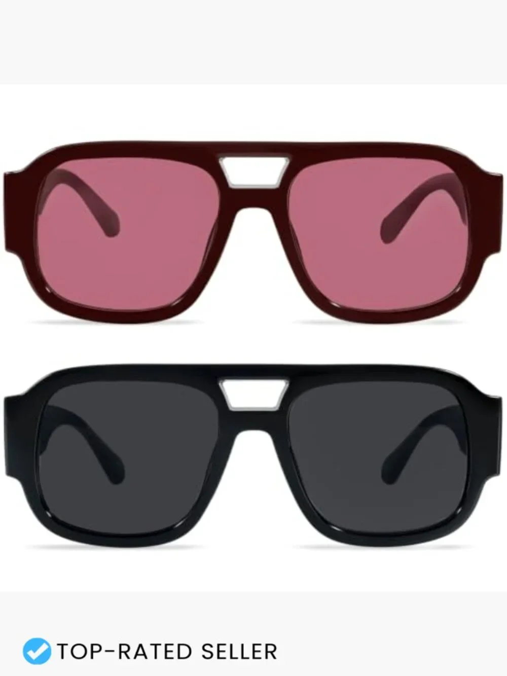 Retro Oversized Square Aviator Sunglasses Chunky Frame UV Protection